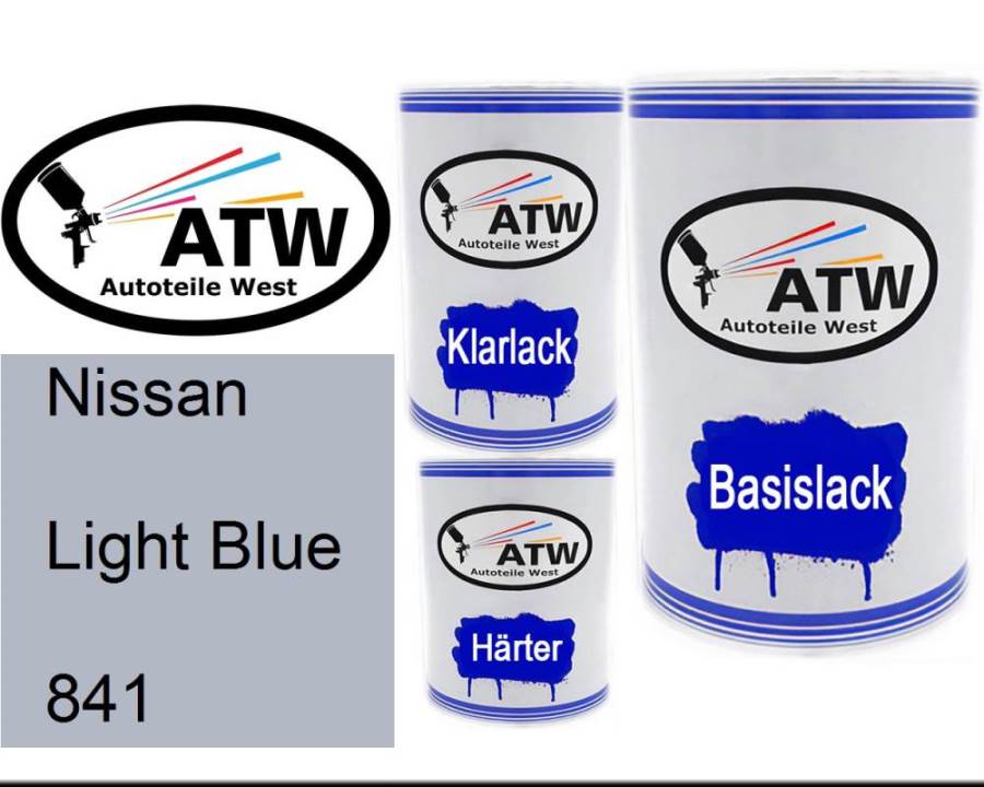 Nissan, Light Blue, 841: 500ml Lackdose + 500ml Klarlack + 250ml Härter - Set, von ATW Autoteile West.